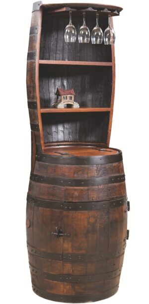 BARREL HUTCH with shelf, lazy susan & 12 glass capacity